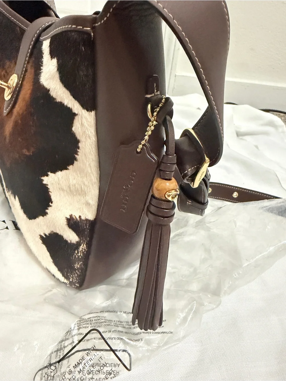 Coach Hadley Brown Black and White Cow Hair Leather Crossbody Bag